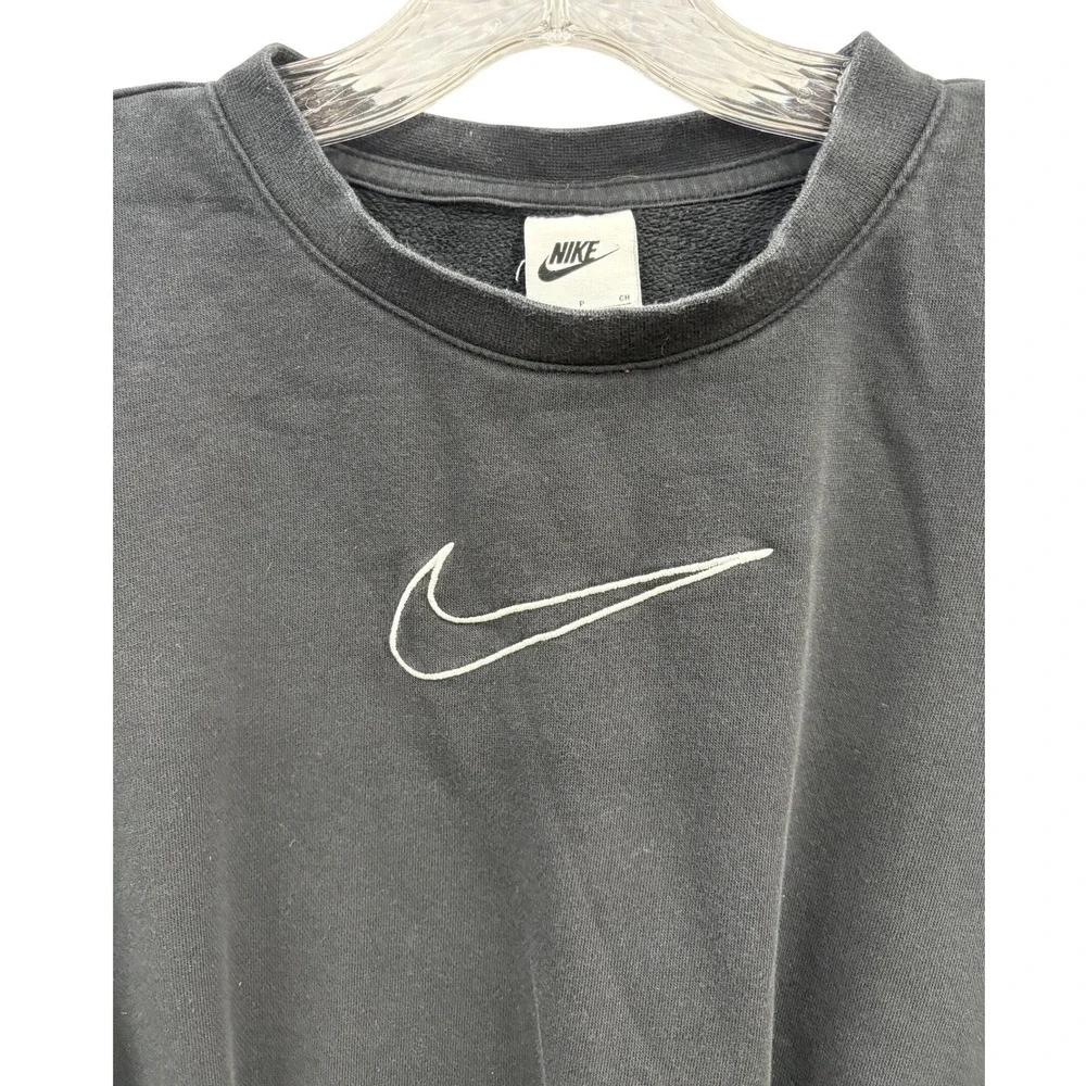 Nike‎ Women Black Crew Neck Cropped Sweatshirt Center Swoosh Athleisure S